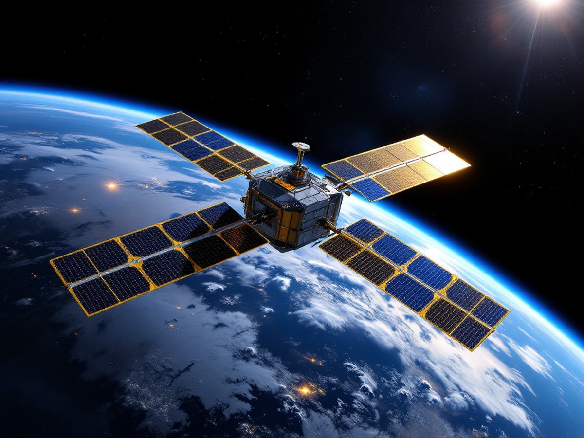 地球を周回する人工衛星（衛星通信分野への投資イメージ）